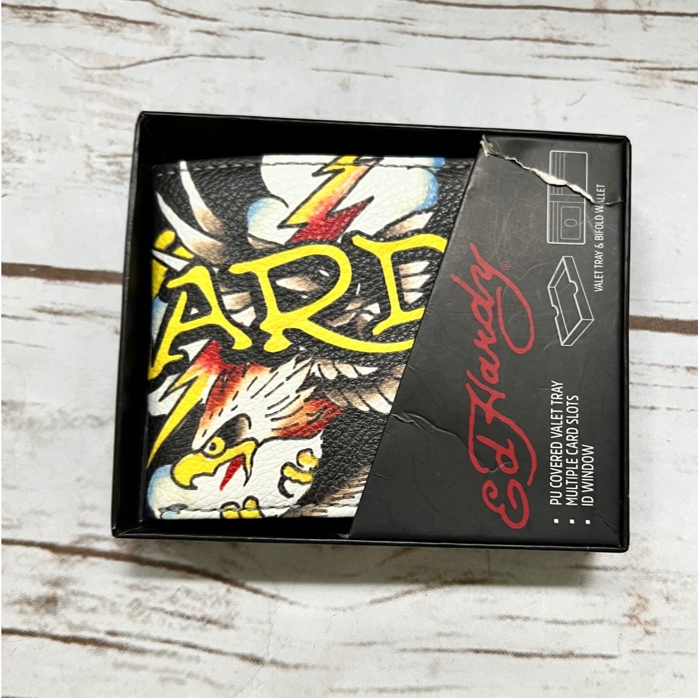 Ed Hardy Bifold Wallet Black Eagle Tattoo Graphic Valet Tray Set OS